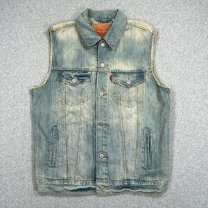 Levis Denim Trucker Vest Mens XL Blue Distressed Acid Wash Western Jacket 2013